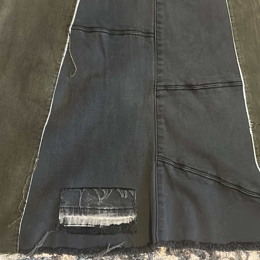 Upcycled Free People Olive Green Patchwork Denim … - image 7